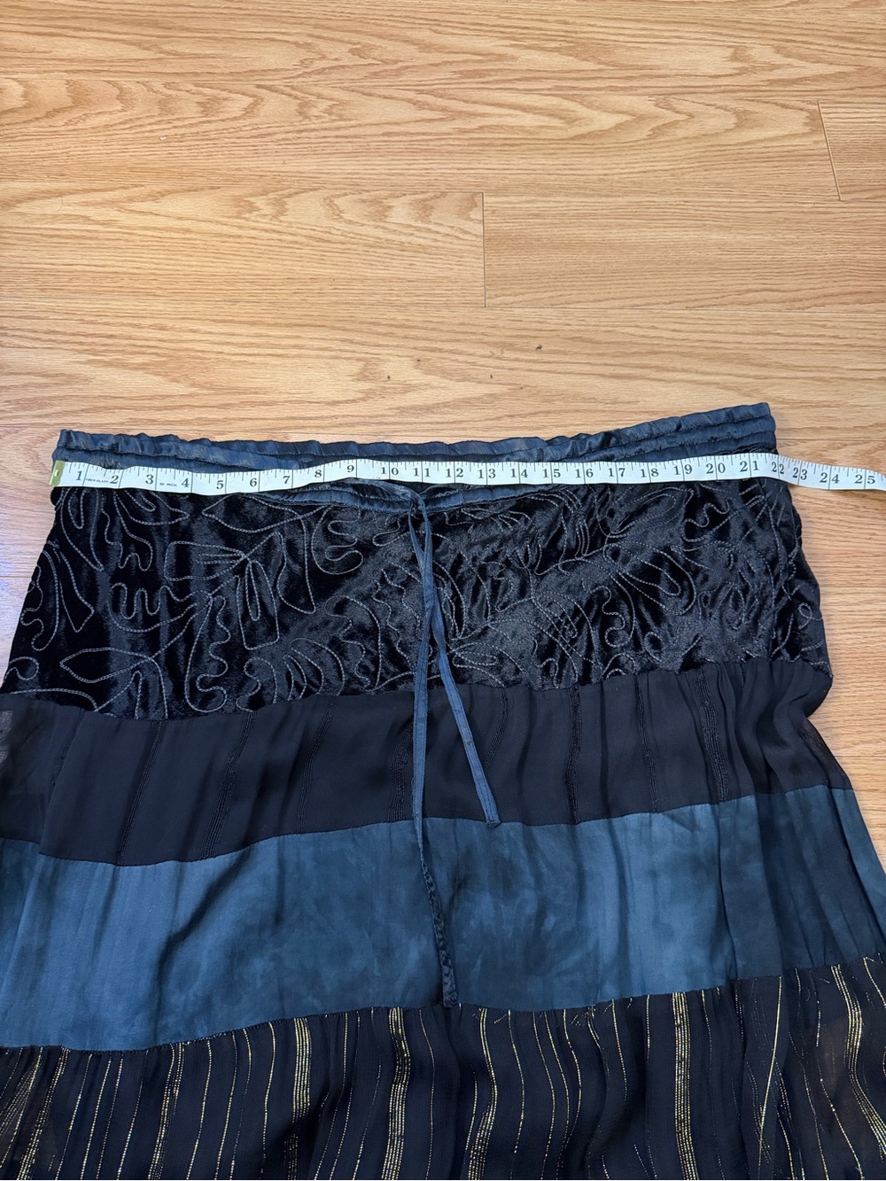 Monroe & Main Bohemian Black Tiered Maxi Skirt with Gold Accents - Picture 7 of 13